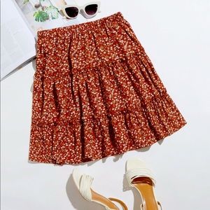 Ruffled Floral Print Mini Skater Skirt